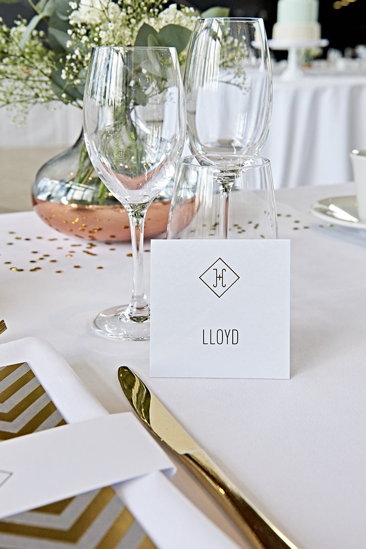Place Setting Name Card Modern Mint Gold Grey City Wedding http://www.studiocano.co.uk/