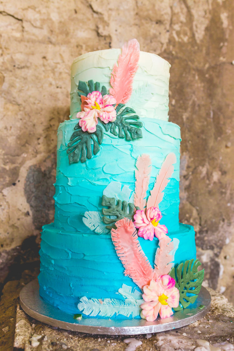 Butter Cream Cake Ombre Flowers Tropical Colourful Alternative Same Sex Wedding Ideas http://www.els-photography.com/