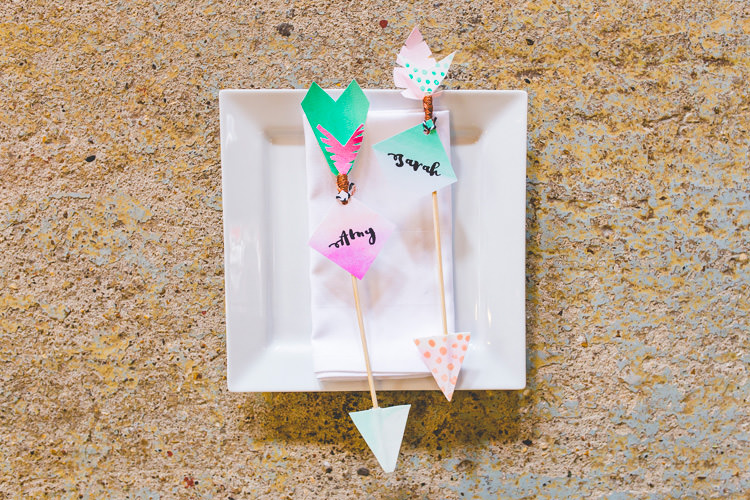 Arrow Paper Place Names Setting Colourful Alternative Same Sex Wedding Ideas http://www.els-photography.com/