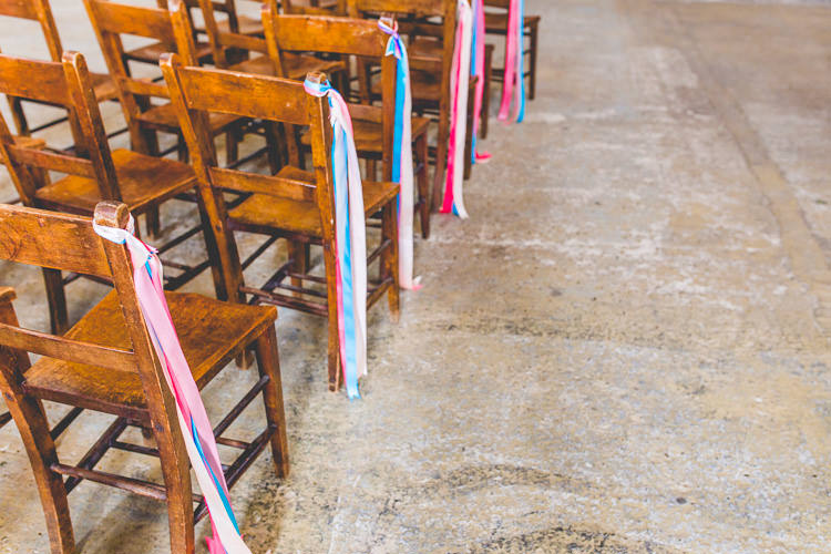 Ribbon Pew End Chairs Decor Colourful Alternative Same Sex Wedding Ideas http://www.els-photography.com/