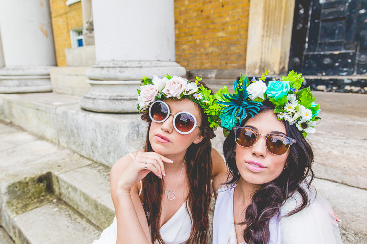 Flower Crowns Sunglassses Bride Bridal Colourful Alternative Same Sex Wedding Ideas http://www.els-photography.com/