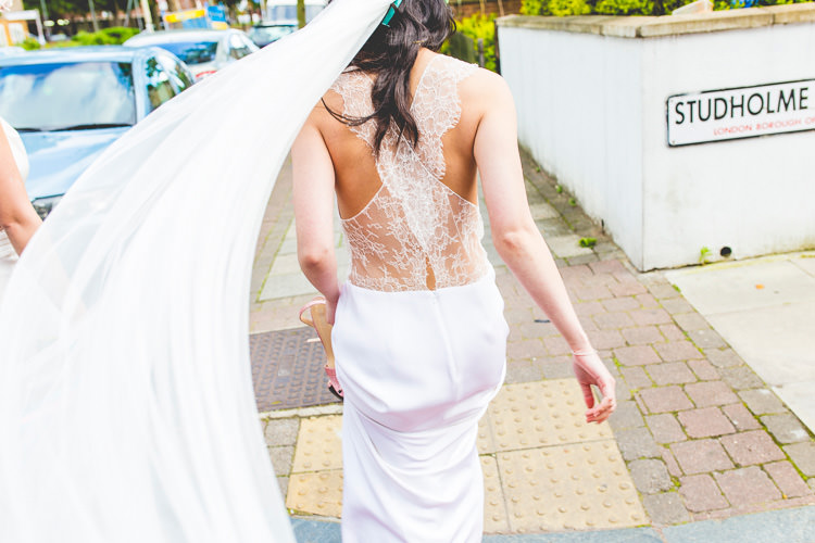 La Poesie Sheer Lace Cross Back Gown Dress Bride Bridal Colourful Alternative Same Sex Wedding Ideas http://www.els-photography.com/