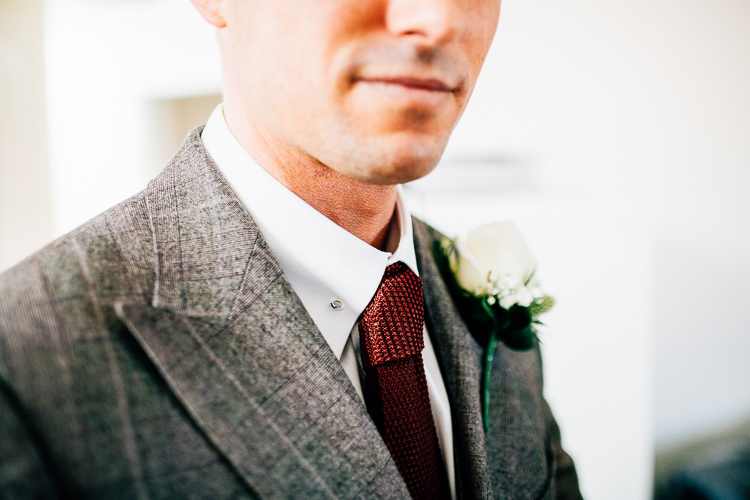 Red Knitted Tie Groom Dreamy Stylish Barn Wedding http://www.faircloughphotography.co.uk/ 