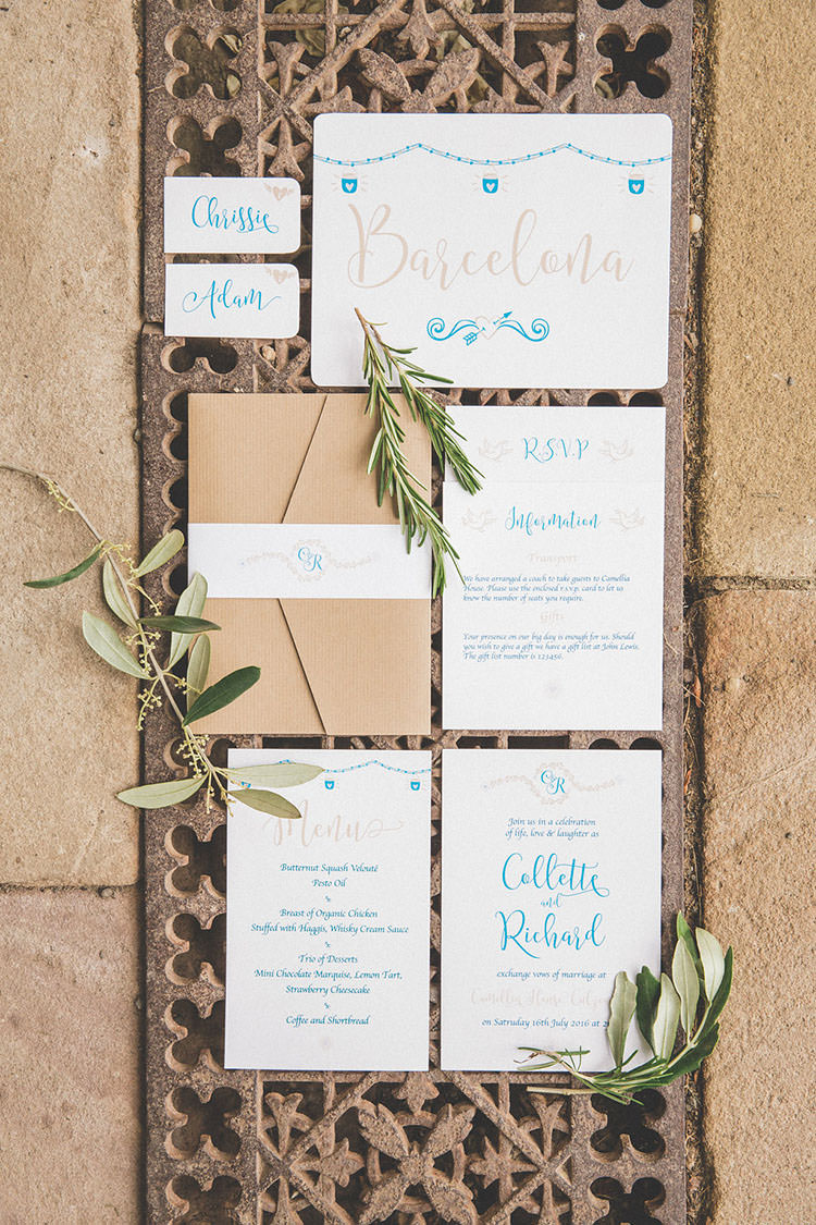 Stationery Invitations Lettering Blue Playful Peach Wedding Ideas http://www.kelleequinnphotography.com/