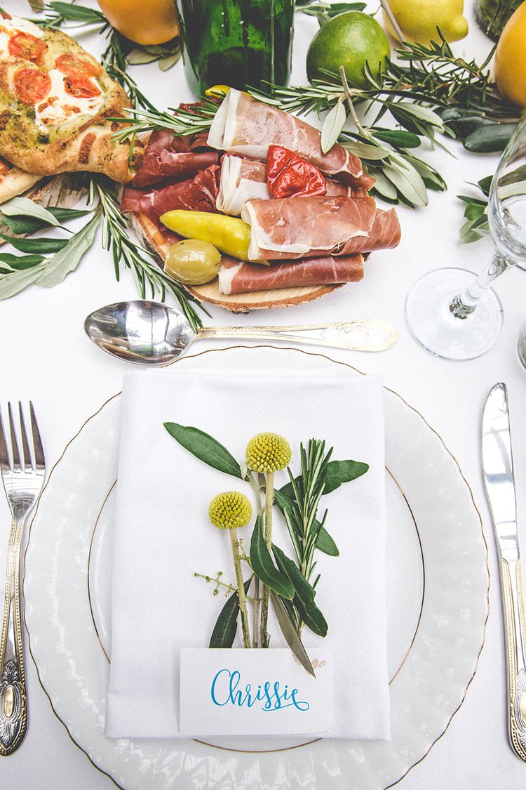 Place Setting Herbs Billy Ball Decor Playful Peach Wedding Ideas http://www.kelleequinnphotography.com/