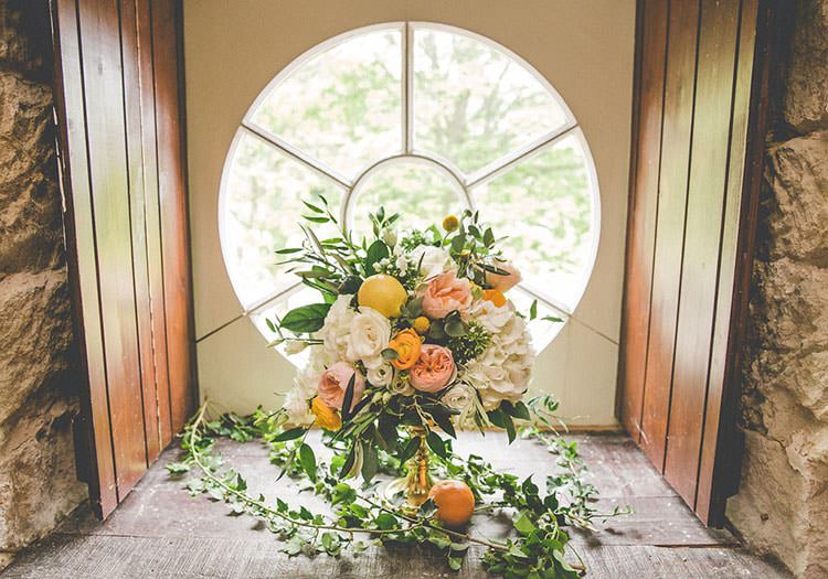 Whimsical Bouquet Lemons Roses Yellow Wild Flowers Bride Bridal Playful Peach Wedding Ideas http://www.kelleequinnphotography.com/