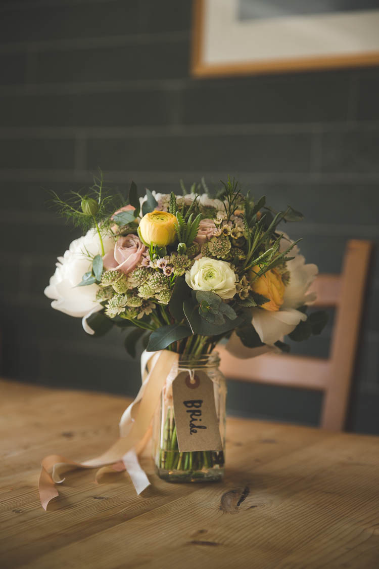 Spring Flowers Yellow Bouquet Bride Bridal DIY Pretty Pink Bluebell Woods Wedding http://kirstymackenziephotography.co.uk/