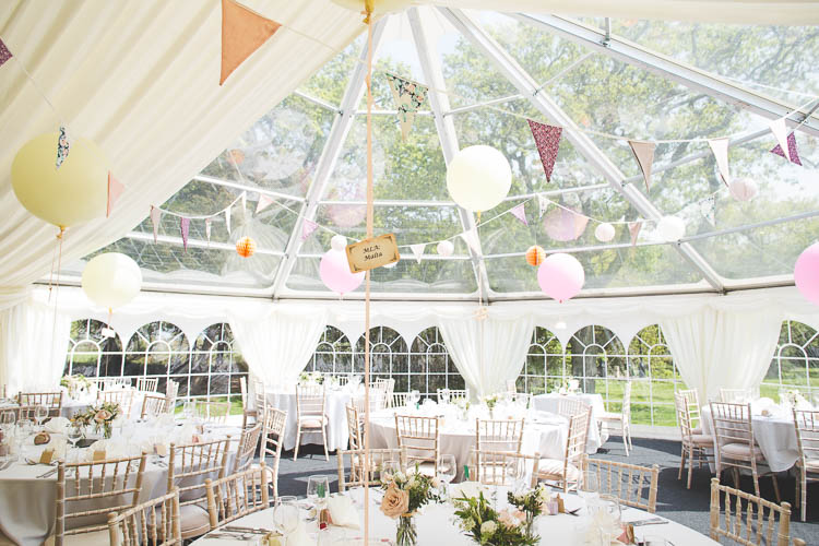 Marquee Yellow Pastel Lanterns Bunting DIY Pretty Pink Bluebell Woods Wedding http://kirstymackenziephotography.co.uk/