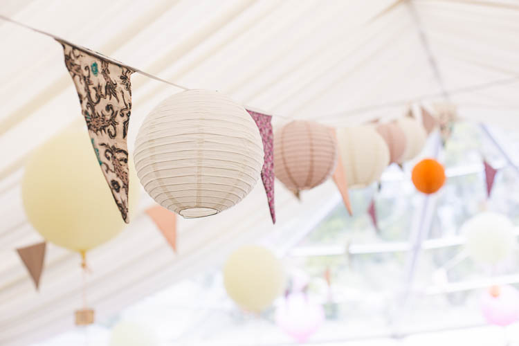 Marquee Yellow Pastel Lanterns Bunting DIY Pretty Pink Bluebell Woods Wedding http://kirstymackenziephotography.co.uk/