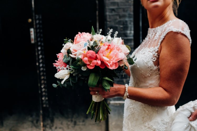 Coral Peony Rose Bouquet Flowers Bride Bridal Quirky Music City Wedding http://www.mariannechua.com/