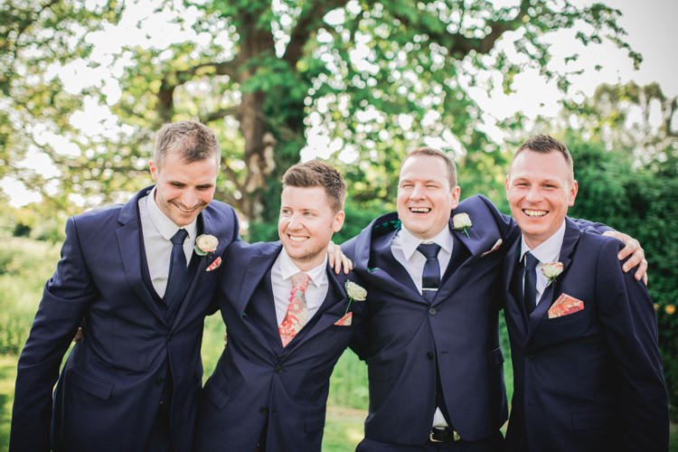 Ted Baker Moss Bros Groom Groomsmen Suits Navy Romantic Coral Summer Wedding http://www.ljm-photography.co.uk/
