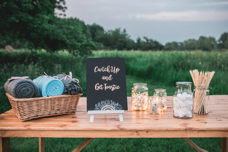 Smores Marshmallow Toasting Station Bar Romantic Coral Summer Wedding http://www.ljm-photography.co.uk/