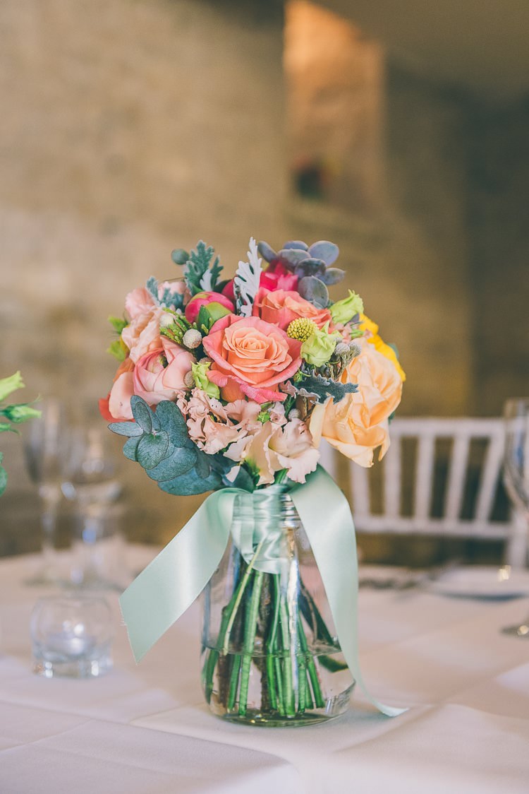 Coral Peony Peonies Roses Pink Blush Yellow Spring Flowers Bouquet Bride Bridal Eclectic Colour Pop Barn Wedding http://www.robtarren.co.uk/