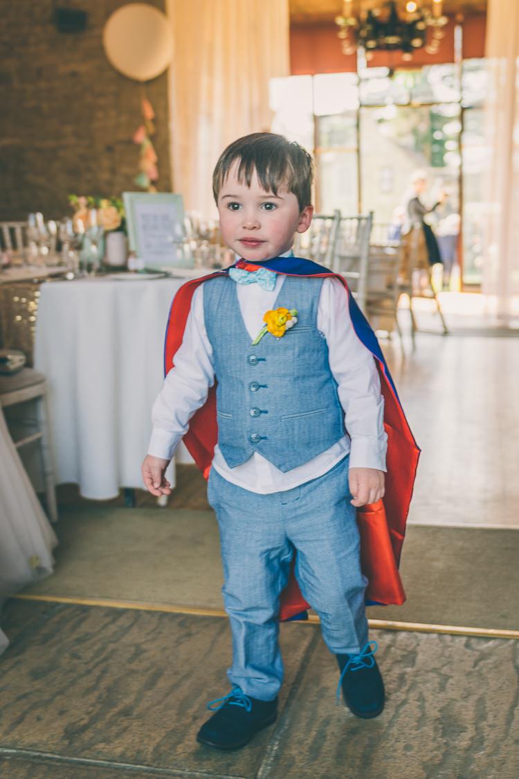 Page Boy Bow Tie Waistcoat Superhero Eclectic Colour Pop Barn Wedding http://www.robtarren.co.uk/