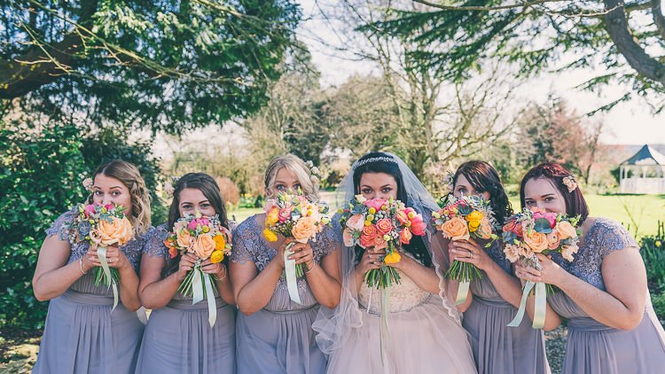 Coral Peony Peonies Roses Pink Blush Yellow Spring Flowers Bouquet Bride Bridal Bridesmaids Eclectic Colour Pop Barn Wedding http://www.robtarren.co.uk/