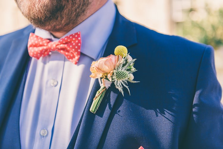 Bow Tie Groom Buttonhole Rose Thistle Billy Ball Eclectic Colour Pop Barn Wedding http://www.robtarren.co.uk/