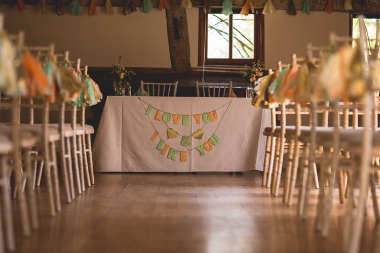 I Love You Banner Ceremony Mint Peach Rustic Barn Wedding http://hannahhallphotography.co.uk/