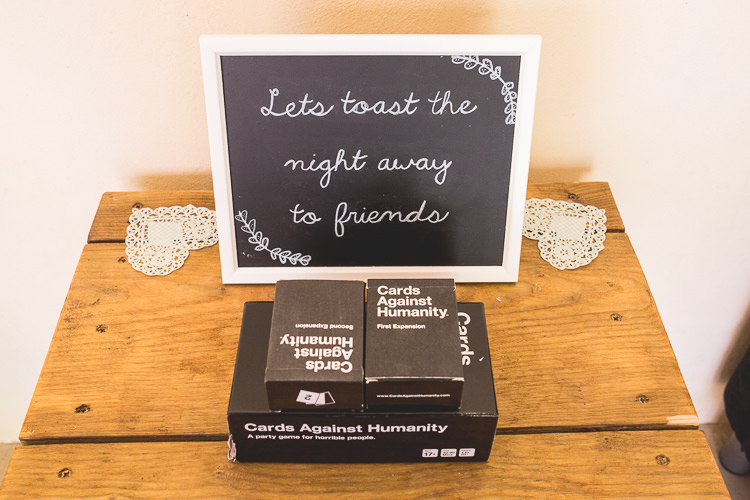 Cards Against Humanity Game Mint Peach Rustic Barn Wedding http://hannahhallphotography.co.uk/