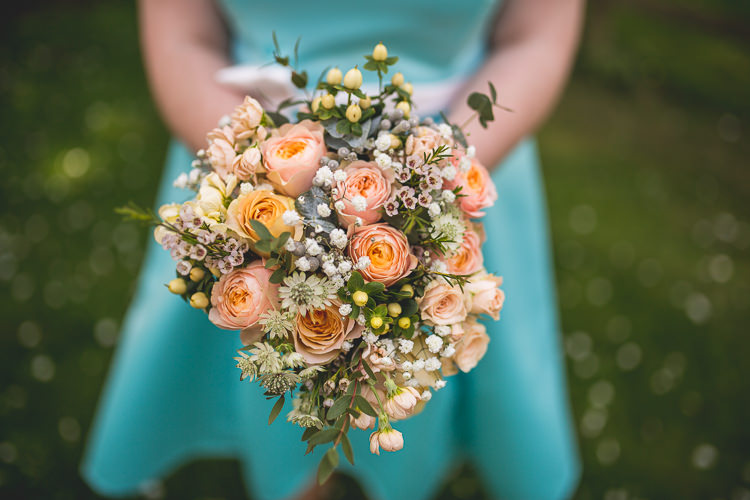 Bouquet Flowers Bride Bridal Wax Rose Bridesmaids Mint Peach Rustic Barn Wedding http://hannahhallphotography.co.uk/