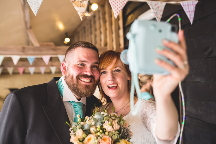 Bride Groom Selfie Mint Peach Rustic Barn Wedding http://hannahhallphotography.co.uk/