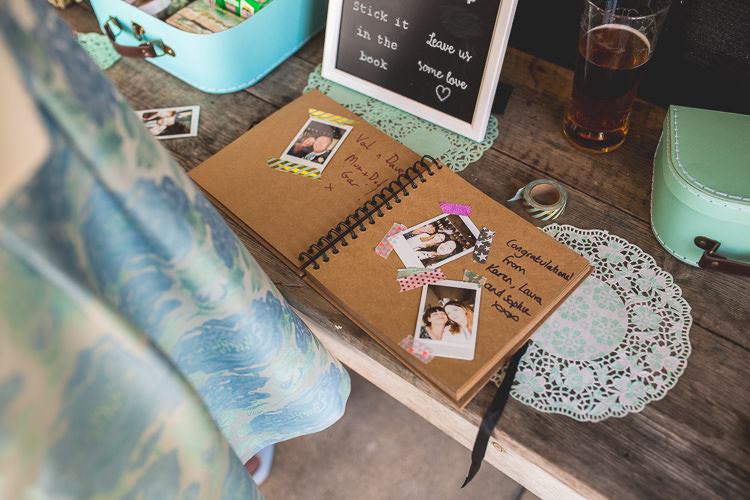 Polariod Guest Book Mint Peach Rustic Barn Wedding http://hannahhallphotography.co.uk/