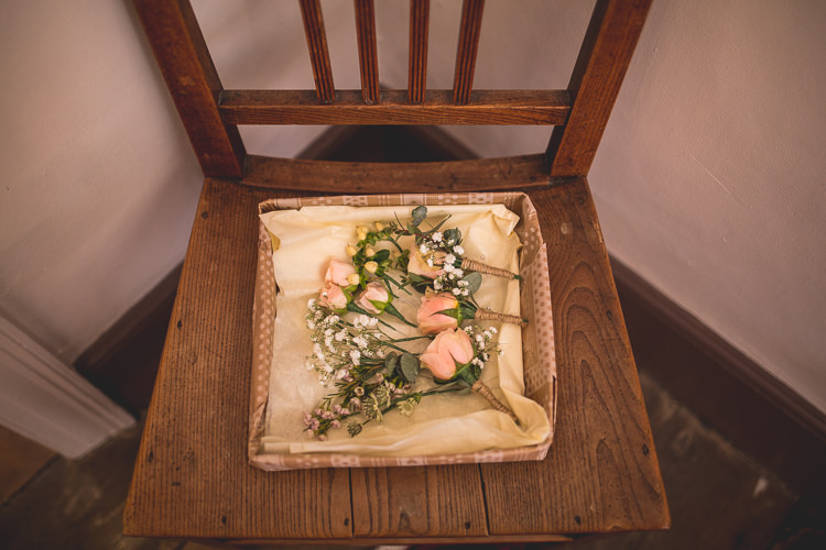 Rose Buttonholes Mint Peach Rustic Barn Wedding http://hannahhallphotography.co.uk/