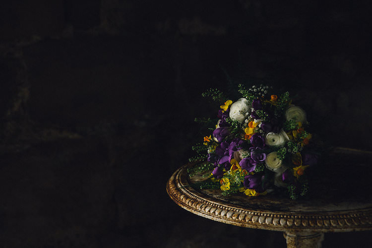 Purple Bouquet Flowers Bride Bridal Spring Vintage Sports Rustic Yellow Barn Wedding http://www.redonblonde.com/