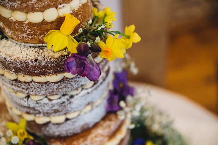 Naked Cake Victoria Sponge Flowers Icing Vintage Sports Rustic Yellow Barn Wedding http://www.redonblonde.com/