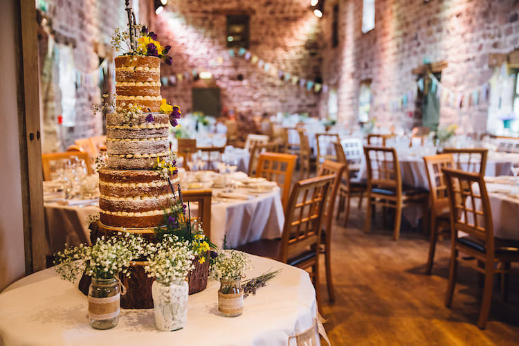 Naked Cake Victoria Sponge Layers Icing Flowers Vintage Sports Rustic Yellow Barn Wedding http://www.redonblonde.com/