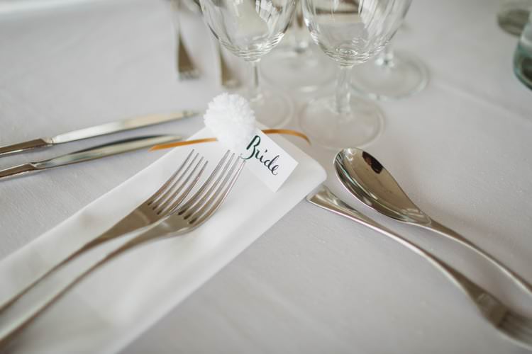 Calligraphy Place Setting Name Pom Pom Chic City White Gold Wedding http://www.francessales.co.uk/