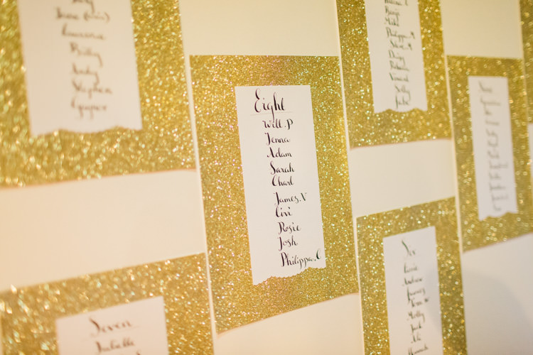 Glitter Calligraphy Table Seating Plan Chart Chic City White Gold Wedding http://www.francessales.co.uk/