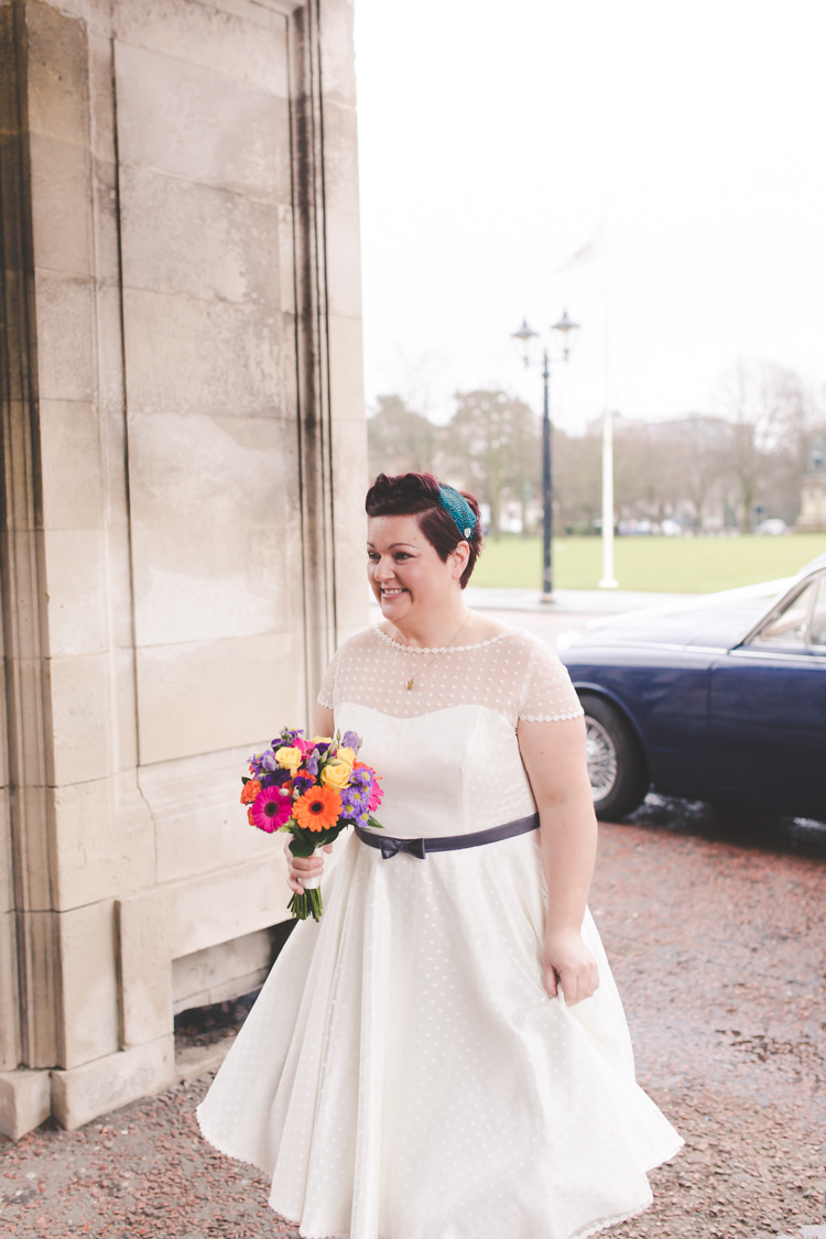 Short Dress Bride Bridal Polka Dot Gown Cap Sleeves Retro Bright Colourful Home Made Wedding http://www.jonturtle.co.uk/