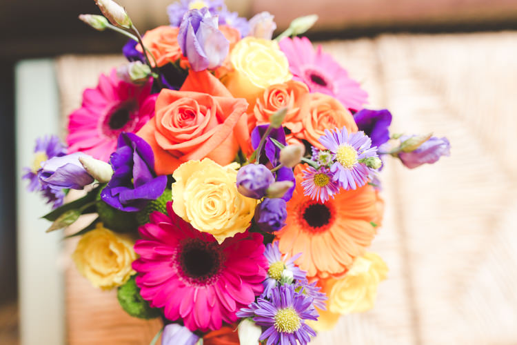 Bouquet Bride Bridal Flowers Gerbera Pink Purple Orange Bright Colourful Home Made Wedding http://www.jonturtle.co.uk/