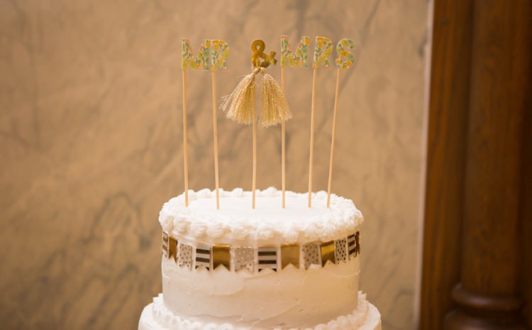 Wedding Cake Bunting Mr And Mrs Cake Topper Tassels Gold Black White Artistic Whimsical Woodland Wedding http://www.adlivcollective.com/