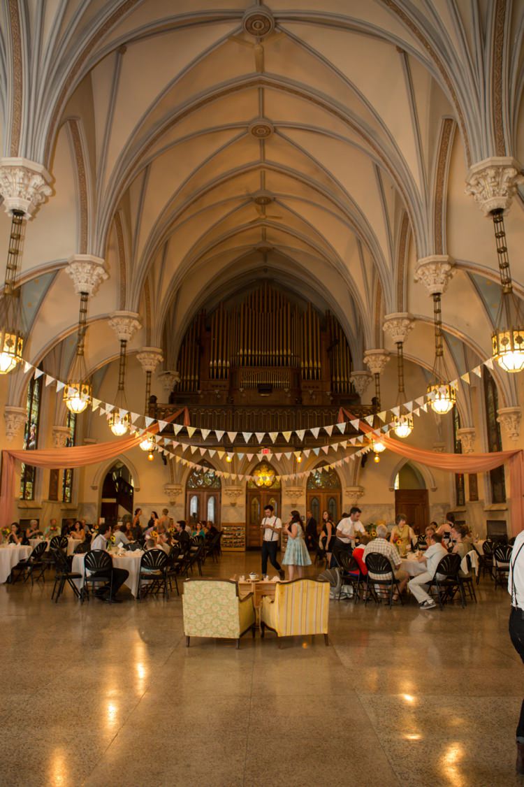 Reception Venue The Grand Halle Bunting Vintage Chairs High Ceilings Guests Artistic Whimsical Woodland Wedding http://www.adlivcollective.com/
