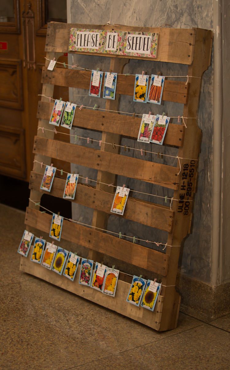 Reception Favours Idea Flower Seeds Wooden Tray Please Be Seeded Sign Pegs Artistic Whimsical Woodland Wedding http://www.adlivcollective.com/