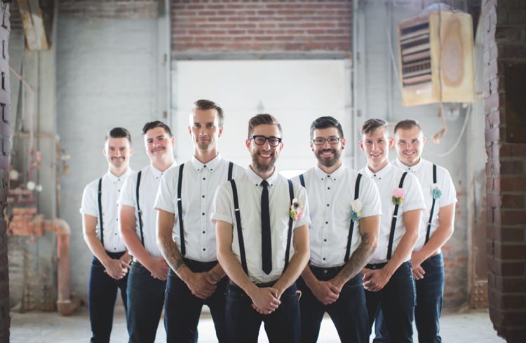 Groom Groomsmen White Shirt Black Suspenders Jeans Felt Floral Button Hole Artistic Whimsical Woodland Wedding http://www.adlivcollective.com/