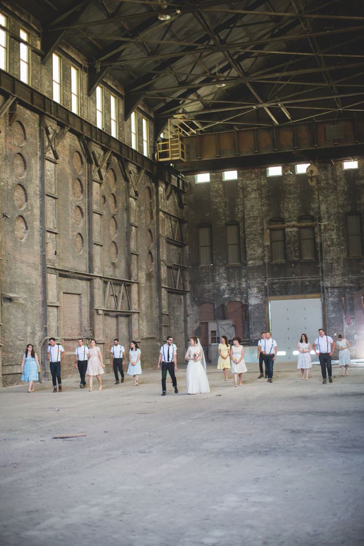 Bridal Party Groom Bride Bridesmaids Groomsmen Brick Warehouse Artistic Whimsical Woodland Wedding http://www.adlivcollective.com/
