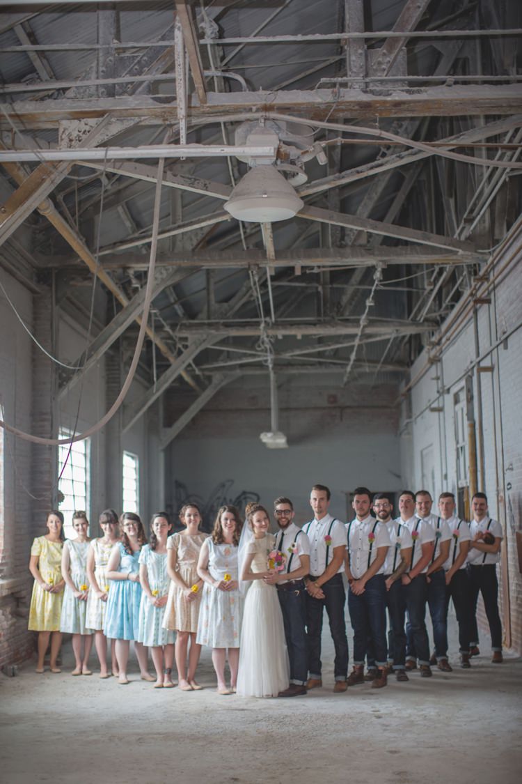 Bridal Party Bride Cap Sleeve Beaded Gown Bridesmaids Multicolour Floral Dresses Groom Groomsmen White Shirt Black Tie Felt Flowers Bouquet Artistic Whimsical Woodland Wedding http://www.adlivcollective.com/