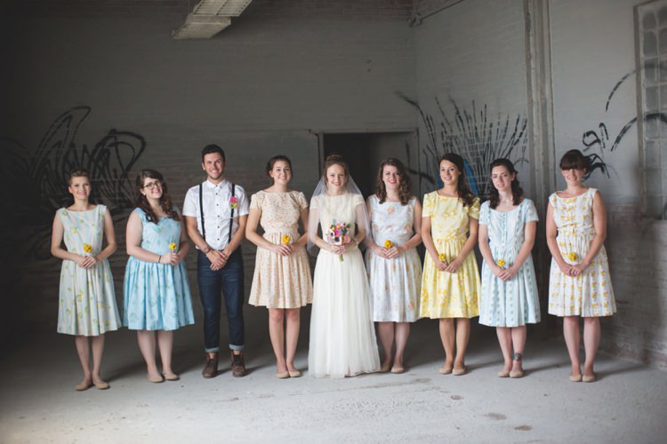 Bride Cap Sleeve Beaded Bridal Gown Veil Bridesmaids Multicolour Vintage Floral Dresses Felt Flowers Bouquet Artistic Whimsical Woodland Wedding http://www.adlivcollective.com/