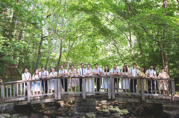 Bridal Party Bride Groom Bridesmaids Groomsmen Bridge Trees Artistic Whimsical Woodland Wedding http://www.adlivcollective.com/