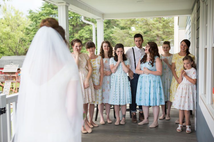 Bridesmaids Multicolour Vintage Floral Dresses Bride Veil Artistic Whimsical Woodland Wedding http://www.adlivcollective.com/