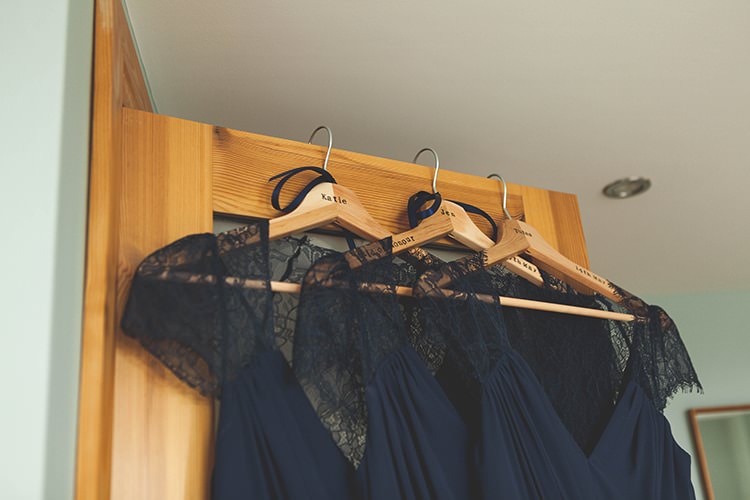 Custom Personalised Bridesmaid Dress Hangers Navy Yellow Sunflowers Brewery Wedding http://www.jemmakingphotography.co.uk/