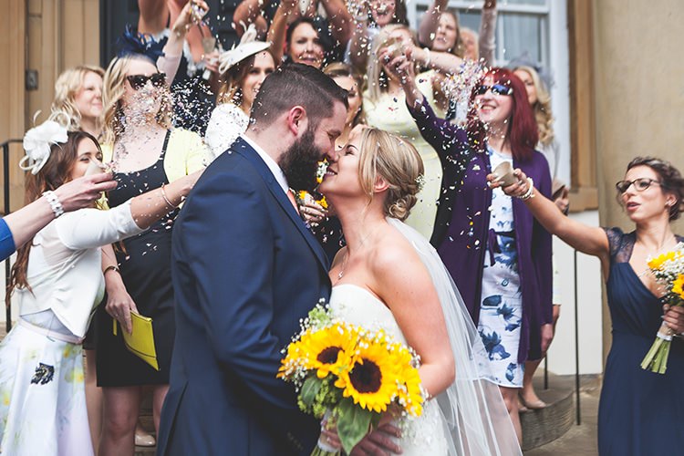 Confetti Throw Navy Yellow Sunflowers Brewery Wedding http://www.jemmakingphotography.co.uk/