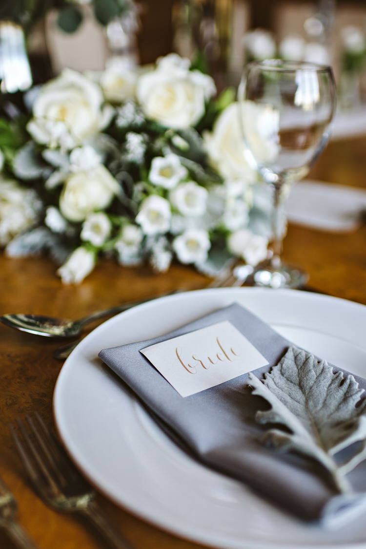 Gold Calligraphy Place Name Setting Beautiful Spring Blossom Country Wedding Ideas http://karenflowerphotography.com/