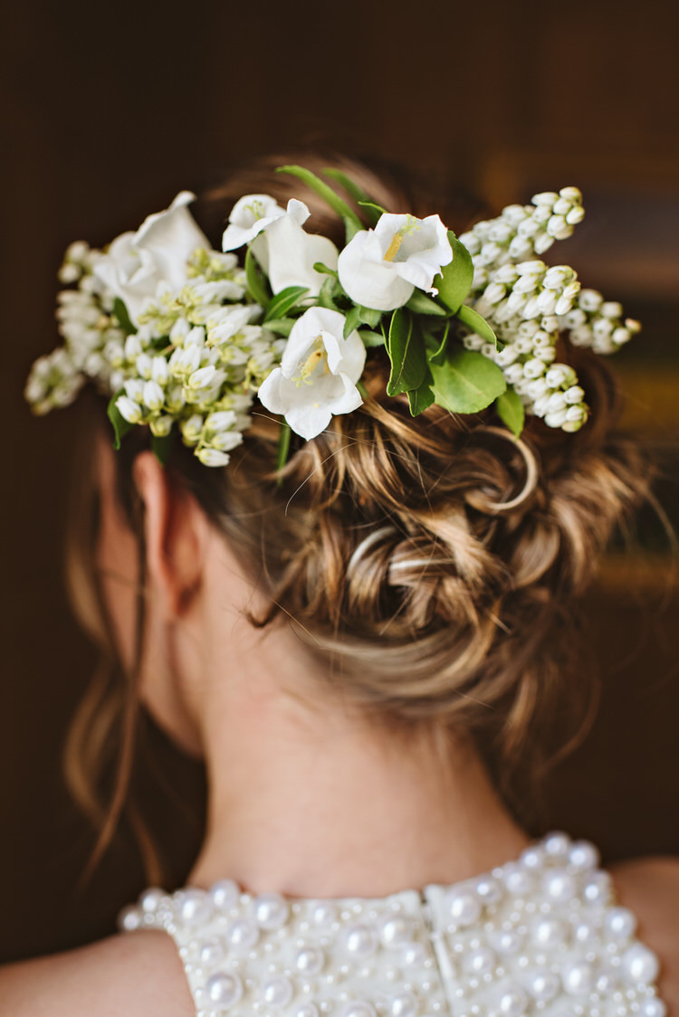 Bride Bridal Hair Up Do Style Flowers Rustic Pretty Beautiful Spring Blossom Country Wedding Ideas http://karenflowerphotography.com/