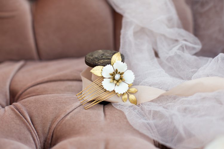 Bridal Hair Accessory Gold Hair Comb Pearl Crystal Bride Blush Sofa Tulle Romantic Vintage Wedding Ideas http://katymurrayphotography.com/