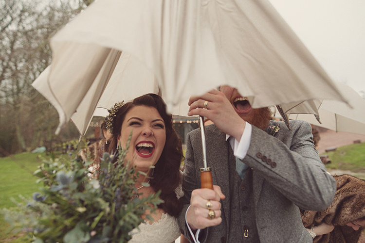 Umbrella Rainy Quirky Rustic Natural Winter Wedding http://www.rebeccadouglas.co.uk/