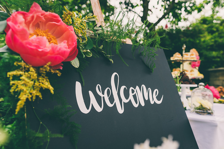 Welcome Sign Black Chalk Board Peony Peonies Ethereal Coral Countryside Wedding Ideas http://www.robtarren.co.uk/