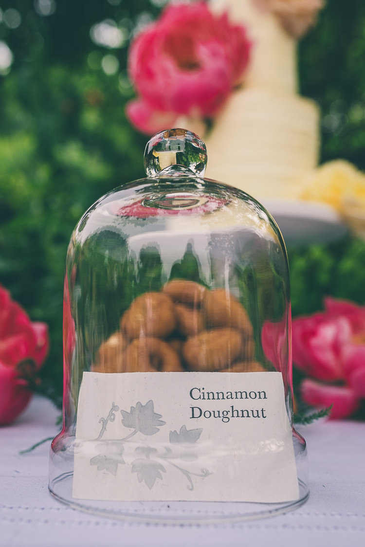 Donut Cake Dessert Bell Jar Ethereal Coral Countryside Wedding Ideas http://www.robtarren.co.uk/
